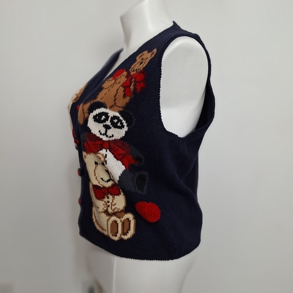 Eagle’s Eye Collectibles 3-D Vintage Grandmacore Teddy Bear V-Neck Knit Vest L - Picture 9 of 12